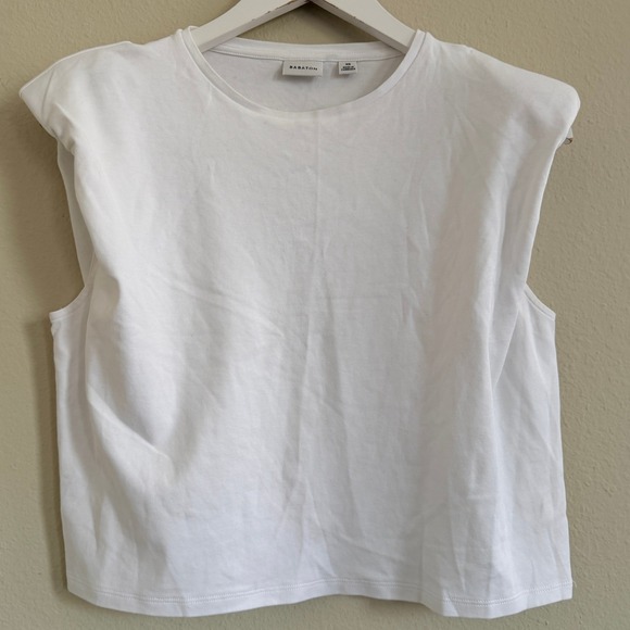 Babaton Tops - Babaton Aritzia White Shoulder Pad Sleeveless T-Shirt Cotton Tank Top Womens XS